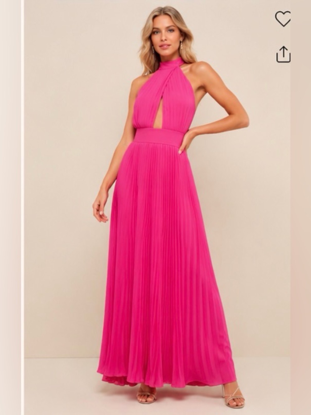 Elegant Fuchsia Halter Pleated Maxi Dress